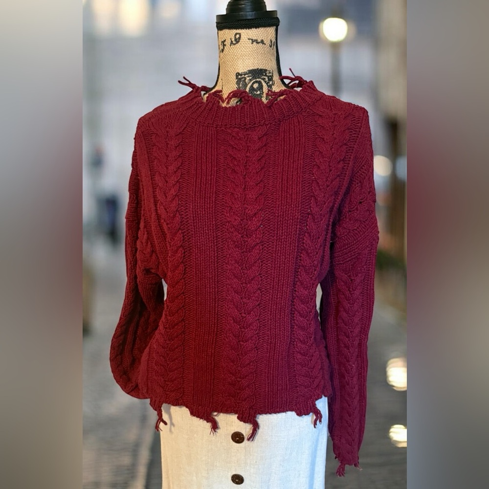 Boohoo Burgundy Cable Knit Sweater